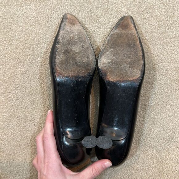Stuart Weitzman Black Leather Kitten Heel Bow Vintage Pointed Toe Women 8.5B - Picture 6 of 12